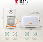 Haden Heritage 2 Slice Wide Slot Stainless Steel Toaster Bundled with 12 Cup Programmable Drip Coffee Maker Coffee Machine, Ivory & Copper