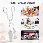 9in Vintage Salad Tong for Serving, Zinc Alloy Silver Food Serving Tongs Salad Steak Clip Buffet Tongs for Buffet Catering Bread BBQ, 8.5x4.5in