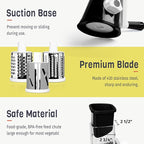 X Home Rotary Cheese Grater for Kitchen, Shredder with 3 Interchangeable Blades, Rotary Grater with Handle and Strong Suction Base, for Vegetables, Fruit, Nuts, Easy to Use and Clean, Black