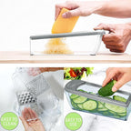 LHS Mandoline Slicer, 4 Sharp Stainless Steel Blades with Food Storage Container — Kitchen Tools for Cheese, Chocolate, Vegetables& Fruits - Dishwasher Safe (grey)