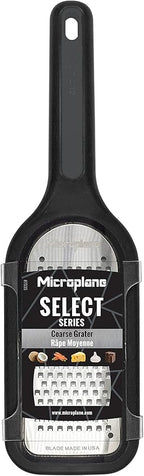 Microplane Select Series Handheld Coarse Cheese Grater with Ergonomic Handle, Dishwasher Safe, Black