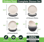 Grow Forward 16-piece Premium Wheat Straw Dinnerware Sets for 4 - Unbreakable Dishwasher and Microwave Safe Plastic Plates and Bowls Sets - Patio, Outdoors, RV, Camping Dishes - Moonlight