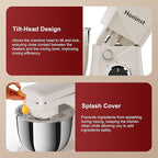 Stand Mixer, 10-Speed Kitchen Electric Mixer, 6QT Food Mixer with 8-in-1 Splash Guard, Dishwasher-Safe Dough Hook/Whisk/Beater/Spatula, Dough Mixers for Baking, Beige