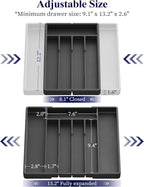 Kitsure Silverware Organizer for Drawers - Expandable Cutlery and Utensil Drawer Organizer with Easy Maintenance, Premium PP Kitchen Organizers and Storage for Flatware, Black, 13.2" x 12.2" x 1.6"