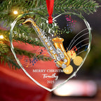 Unique Alto Saxophone Instrument Glass Christmas Ornament, Customized Year Text Name Alto Saxophone Player Ornaments Gift for Women Men Friends Besties, Personalized Musical Instrument Glass Ornament