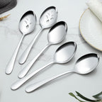 BEWOS 12-Piece Serving Spoons Set, 6 Serving Spoon and 6 Slotted Spoons, 9.1-Inch Utensils Set for Parties, Stainless Steel, Dishwasher Safe, Large Spoon For Buffet