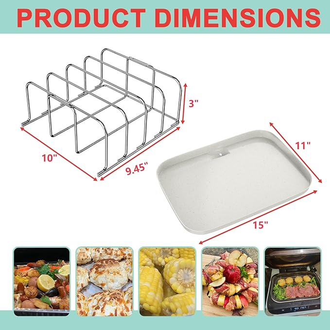 Griddle Pan & Rib Rack for Ninja Woodfire OG751/OG700 Series Grill, Non-Stick Upgraded Ceramic Cooking Flat Top Griddle Plate for Ninja XSKGRDPLT Woodfire Accessories, with 4 Full Racks Holder of Ribs