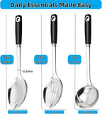 3-Piece Stainless Steel Cooking Utensils Set, Heavy Duty 18/0 14-in Large Serving Spoons Set, Slotted Spoon, Cooking Spoon & Soup Ladle, Kitchen Cooking Serving Utensils Set