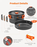 22Pcs Camping Cookware Mess Kit for 2, Lightweight Camping Kitchen Pots and Pans Set, Portable Camping Essentials for Backpacking, Camping Cooking Hiking and Picnic