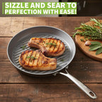 TECHEF - CeraTerra Collection, 12" Ceramic Nonstick Grill Pan (PTFE, PFAS, and PFOA Free), Made in Korea (12-in Grill Pan)