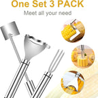 3PCS Corn Peeler Set, Stainless Steel Corn Peeler, Corn Stripper and Corn Holder Tool, Corn Planer Cutter Thresher Scraper,Peel Corn Cob Separator Quick