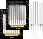 by Tugba Aydan - Silver Birthday Candles - 24 Count Long Thin Silver Birthday Candles for Cake, Metallic Cake Candle for Birthday, Party Candles