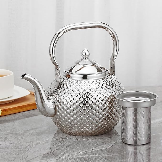 SANQIAHOME 2000ml teapot with Infuser stainless steel Water Boilers lifting handle Tea Maker Water Kettle for Induction/Gas silver