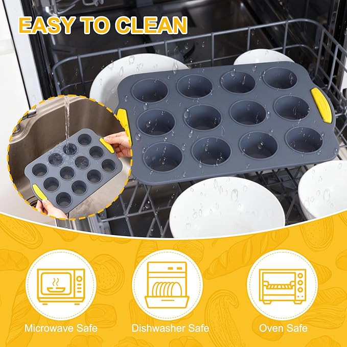 2Pack Silicone Muffin Pan 24 Cups for Baking - Nonstick Cupcake Pan Muffin Tray, Dishwasher Safe Muffin Liners for Homemade or Professional Baking