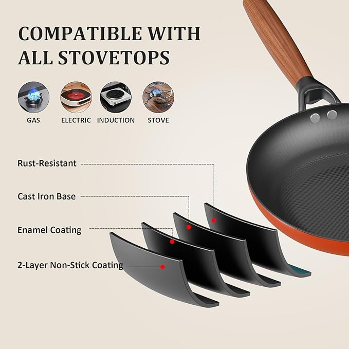 YUTANN 12 Inch Nonstick Cast Iron Pan - Pre-Seasoned Skillet with Oil-Saving Diamond Pattern, Removable Handle, Oven Safe, Healthy & Durable Cooking
