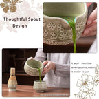 Matcha Whisk Set, Ceramic Matcha Kit Set Includes Matcha Bowl, Matcha Whisk and Holder, Bamboo Scoop, Scoop Rest, Sifter and Tea Towel - 7 Pcs Matcha Kit for Matcha Lovers (Mottled Green)