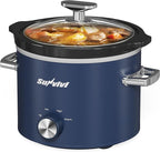 Sunvivi 2 Quart Slow Cooker, Small Slow Cooker with Removable Ceramic Pot, Food Warmer with 3 Heating Settings & Dishwasher Safe Glass Lid, Blue