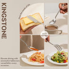 KINGSTONE Hammered 5-Piece Serving Utensil Set, 18/10 Stainless Steel Flatware for Catering, Party Include Spoons, Slotted Spoon, Fork, Butter Knife - Mirror Finish & Dishwasher Safe