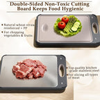 GUANCI Cutting Board for Kitchen Double Sided 304 Stainless Steel Chopping Board Food-Grade Stainless Steel and Wheat Straw PP Samll Size 14’’×9.6’’ Easy to Clean