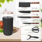 Knife Set, 7-Piece Kitchen Knife Set with Sharp Chef and Meat Knives, Anti-Rust Utility Knives Set for Kitchen, Kitchen Knife Block Set – Black