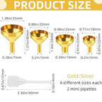 8 Pcs Small Metal Funnel,Mini Funnel for Essential Oil with 2 Pack Mini Pipette,Suitable for Filling Small Mini Bottles,Flask,Laboratory Bottles Powders Essential Oils Perfume(Silver and Gold)