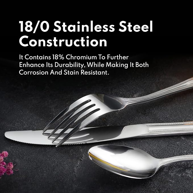 New Star Foodservice 58628 Rose Pattern, 18/0 Stainless Steel, Dinner Knife, 8.5-Inch, Set of 12