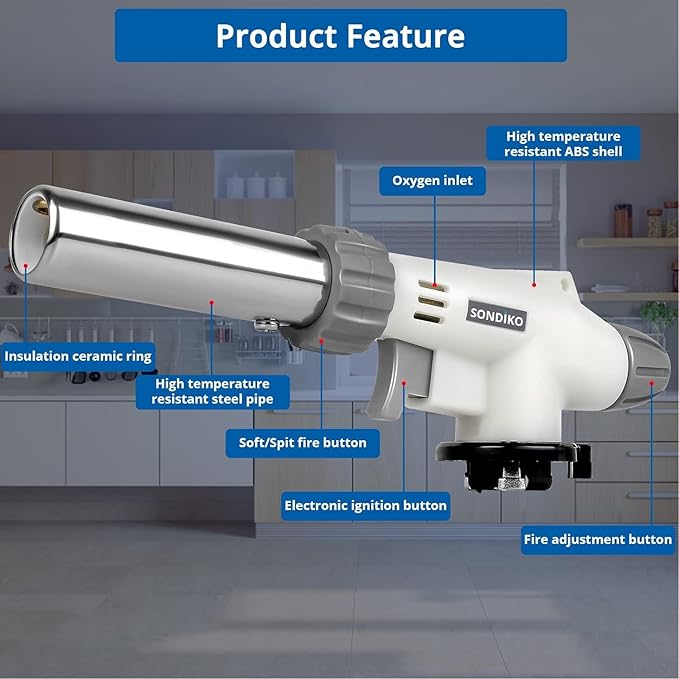 Sondiko Dual Flame Mode Butane Torch Lighter Head 2 Pack, Culinary Torch, Welding Equipment for Soldering with Adjustable Flame, Reverse Use for BBQ, Soldering, Charcoal, Fuel Not Included