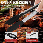 9 Pieces Silicone Tongs for Cooking 7,9,12 inches Kitchen Tongs with Silicone Tip Stainless Steel Heat Resistant Cooking Tongs for Food Grill Salad BBQ Frying and Serving, Black