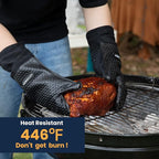 GEEKHOM BBQ Gloves X-Large, Heat Resistant Kitchen Silicone Oven Mitts, Waterproof Oven Gloves, BBQ Grill Accessories for Baking, Fryer, Smoker, Weber, Pizza, Microwave, Non-Slip, Black