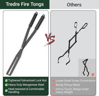 Tredre Fire Tongs and Fire Poker Set, Manganese Steel Fire Pit Tools for Outside, Heavy Duty Fireplace Tongs Log Grabber for Campfire, Wood Stove, Rust-Resistant Firewood Tong Set