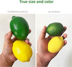 Fake Fruit Artificial Lemons 24 Pcs, Faux Lemon Leaves 12 Pcs Lifelike Fake Lemon Decor for Kitchen Table Cabinet Party Plastic Fruits Photography Prop