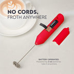 Zulay FrothMate Powerful Milk Frother for Coffee - Portable & Compact Handheld Foam Maker for Lattes, Cappuccinos, Matcha, Hot Chocolate - Milk Foamer Frother - No Stand Electric Whisk (Red)