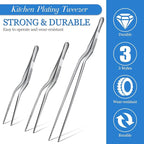 Chumia 3 Piece Stainless Steel Tweezers - Precision Kitchen Tongs for Plating, Food Handling & Cake Decorating