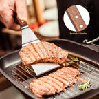 Stainless Steel Spatula Turner for Cast Iron Skillet, Grill Spatula with Wooden Handle, Heavy Duty Pancake Turner Metal