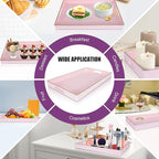 Gifturbo Pink Serving Trays,Decorative Serving Tray with Handles, Coffee Table Rectangular Trays Plastic Tray for Ottoman Bathroom,Living Room, 15.7” x 10.2” x1.37”