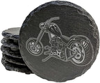 Level Up Your Man Cave: Rustic Chopper Coasters for The Motorcycle Enthusiast - Round Slate - Set of 8
