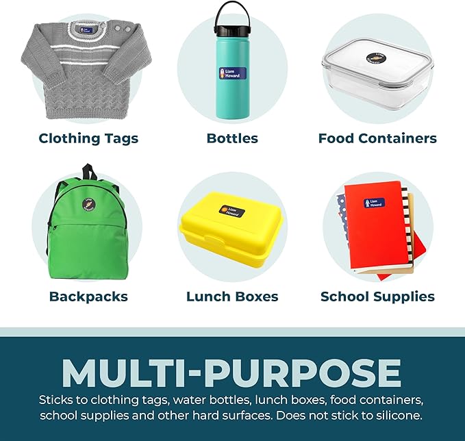 Personalized Daycare Name Labels for Kids (130 Labels) - Custom Waterproof Name Stickers for Clothing Tags, Water Bottles, Lunch Boxes and School Supplies (Highland Cows)