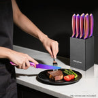 WELLSTAR 5-Inch Steak Knife Holder Only– Wooden Knife Block with 8 Slots (No Knives Included) – Compact, Space-Saving Design for 5" Steak Knives – Sturdy Wood Storage Organizer