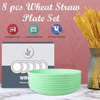Wrova Wheat Straw Plates - 9 Inch Unbreakable Dinner Plates Set of 8 - Dishwasher & Microwave Safe Plastic Plates Reusable for Kitchen and Camping (Light Green)