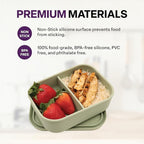 Silicone Bento Box, 2 Compartments, BPA-Free, Leak-Resistant, Dishwasher and Microwave Safe, Perfect for Work, Travel & Meal Prep, (Green)