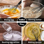 Walfos Whisk,Silicone Whisk Set of 4 Non-Scratch Silicone Coated Whisks for cooking.BPA Free and Dishwasher Safe 5+7+9+11in wisk Nice for Blending Beating Stirring and Mixing (Black）