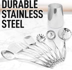 Zulay Kitchen Stainless Steel Cooking Utensil - Stainless Steel Kitchen Utensil - Durable Kitchen Gadgets - Metal Kitchen Accessories - Easy to Clean Kitchen Tools - 8 Piece Set