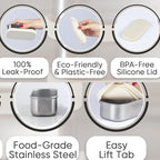 Flexibento - Leak proof Stainless Steel Lunch Box | Lunch Containers with Silicone Lids | Steel Bento Box |Metal lunch Box|1 * 25 OZ+ 2 * 13 OZ + 2 * 2 OZ| Set Of 5 |Vanilla