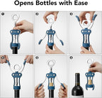 Beneno Wine Opener, Zinc Alloy Premium Wing Corkscrew with Multifunctional Bottles Opener, Sharp Wine Corkscrew with Ergonomic Non-Slip Wing Handle, Blue