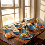 Homienly Wheat Straw Plates and Bowls Set, Premium Wheat Straw Dinnerware Sets- Dinner Plate, Dessert Plates, Cereal Bowls, Drinkig Glasses, Microwave and Dishwasher Safe Dish Set for Camping - Blue