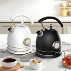 Rasonic Retro Electric Kettle Stainless Steel, 1.8L Tea Water Boiler, 1500W Fast Quiet Boil, Temperature Gauge, Auto Shut-Off, Boil-Dry Protection, White Champagne Gold