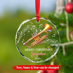 Personalized Text & Name Trumpet Instrument Christmas Glass Ornament, Musical Instrument Xmas Ornament Gifts for Trumpet Player, Custom Trumpetist Christmas Keepsake, Music Lover Glass Ornaments 2025
