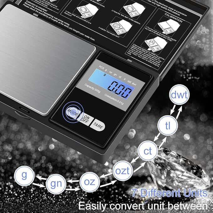 Diyife Pocket Balance 500g/0.01g [New Panel], Precision Mini Kitchen Balance, Portable Digital Balance with LCD Display and Tare Function, Multifunction Used for Jewelry, Coffee (Including Batteries)