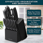 Home Hero Kitchen Knife Set - Wooden Knife Block Organizer - High Carbon Stainless Steel Blades - Ergonomic Handles with Built-In Sharpener & Kitchen Scissors - 16-Pc, Black