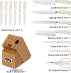 Kuisine Kitchen Chef Knife Block Set,High Carbon Stainless Steel Razor-Sharp Blade Ergonomic Handle,Sharp Knife Set with Built-in Sharpener,Elegant Gift(Irovy-Acacia,15pcs)